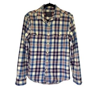 AMERICAN EAGLE  Men’s Size Medium flannel thick Plaid Shirt - blue white red